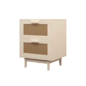 Nightstand With 2 Drawers, Storage Side Table For Bedroom - Antique Natural / Rattan