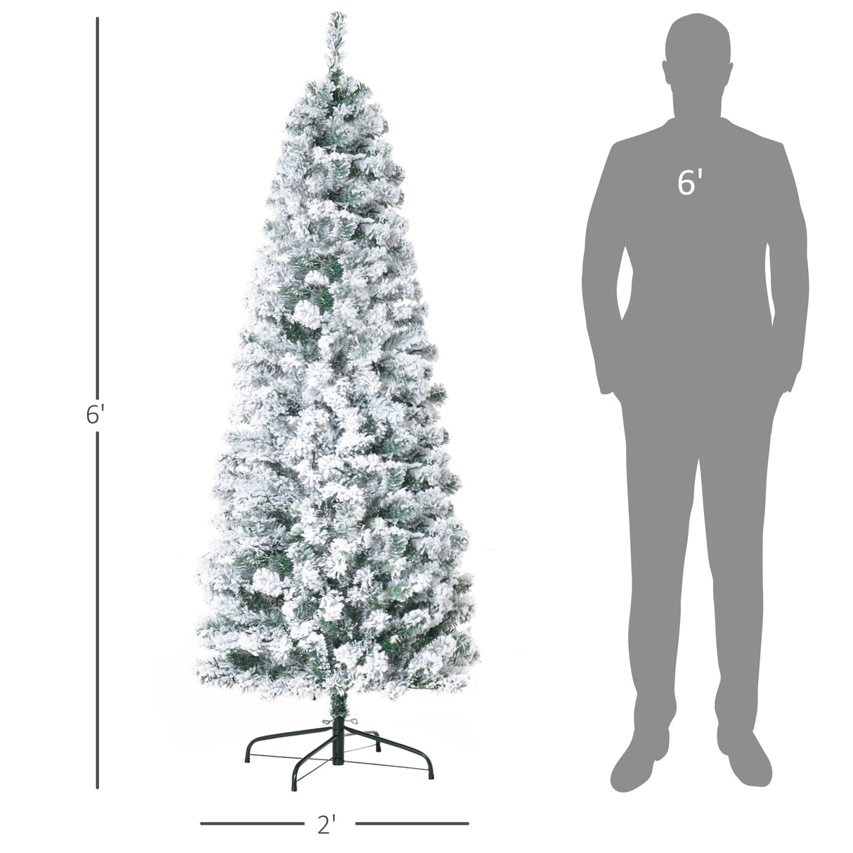 HOMCOM 6ft Pre-Lit Snow-Flocked Slim Douglas Fir Christmas Tree