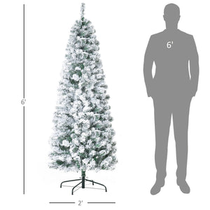 HOMCOM 6ft Pre-Lit Snow-Flocked Slim Douglas Fir Christmas Tree
