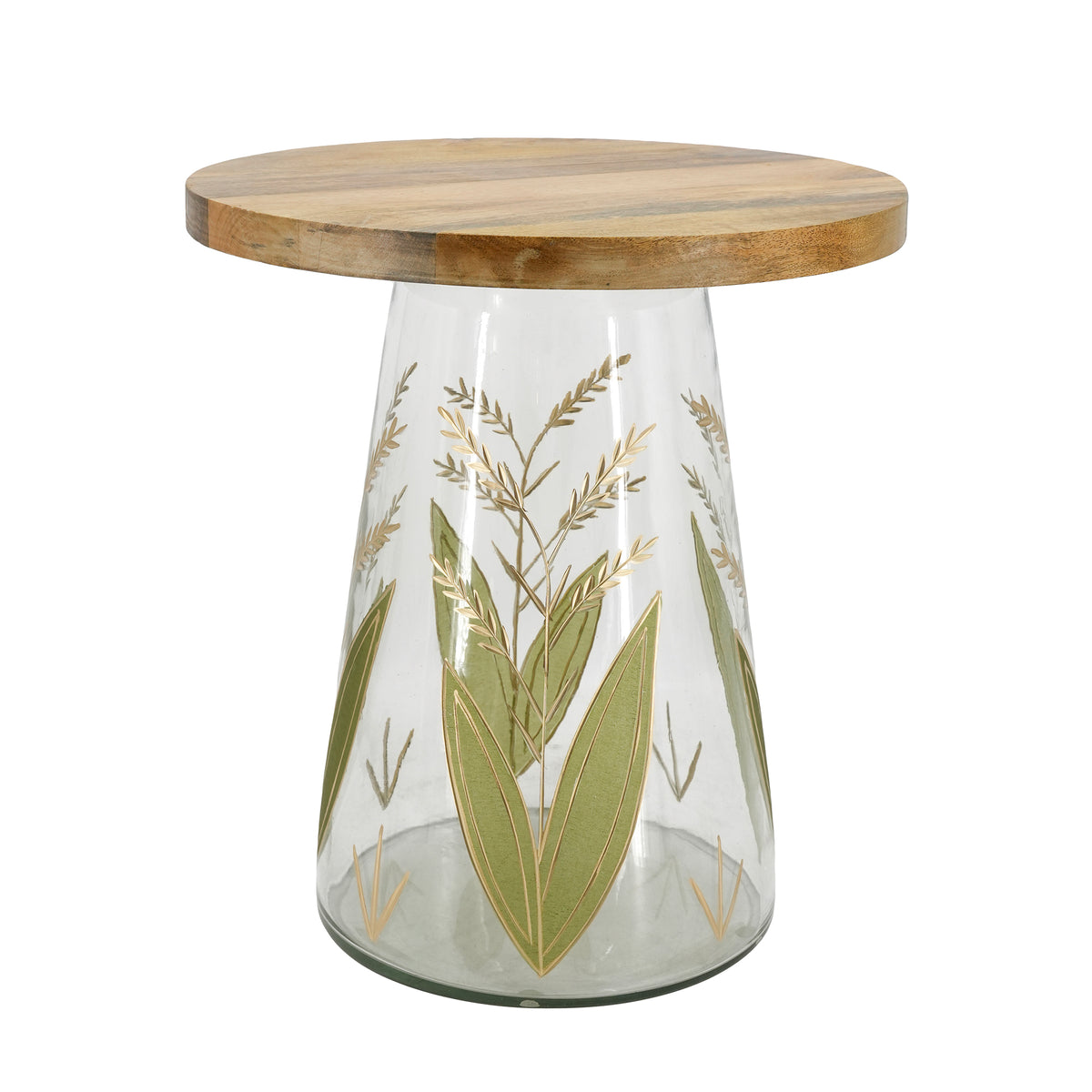 16x17.5" Glass Side Table with Wood Top