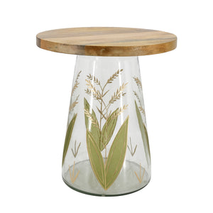 16x17.5" Glass Side Table with Wood Top