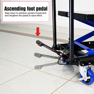 Hydraulic Lift Trolley, 500 Lbs Capacity, With 4 Wheels, For Material Handling And Transportation - Black / Blue