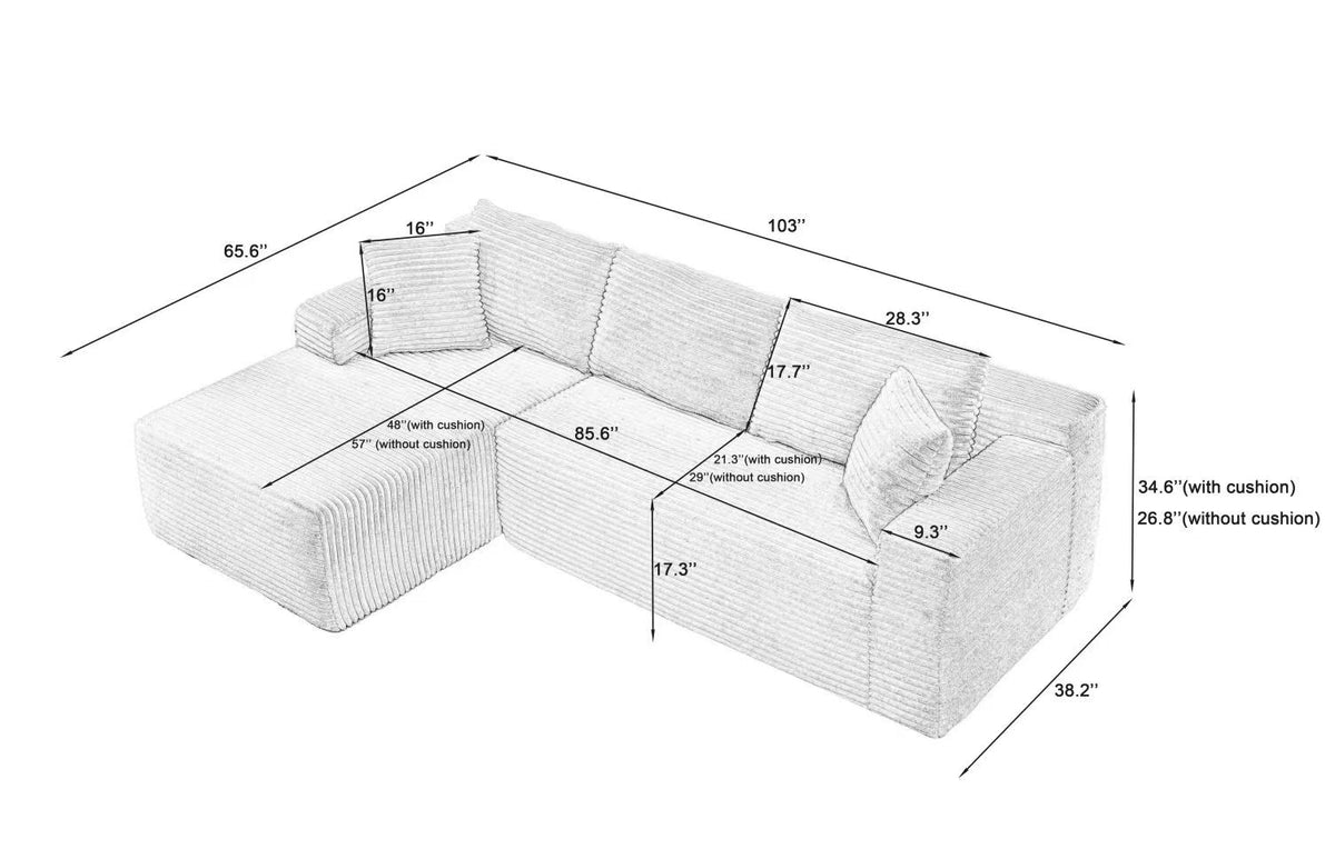 L-Shaped Cloud Sectional Sofa with Deep Seat