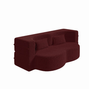 Modern Floor Sofa With 2 Pillows Convertible Teddy Fabric Foam Filled Bed