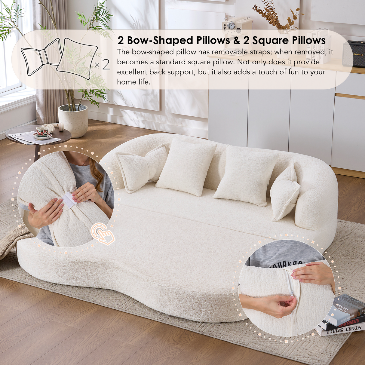 2-in-1 Foldable Sofa Bed with 4 Pillows