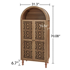 Tall Kitchen Pantry Cabinet With Hollow Carved Doors Adjustable Shelves Versatile Storage Cabinet For Kitchen - Walnut