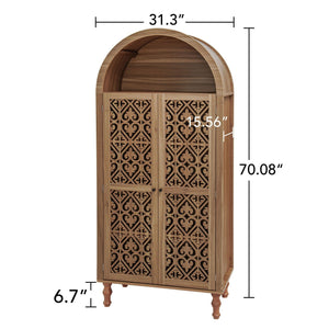 Tall Kitchen Pantry Cabinet With Hollow Carved Doors - Walnut