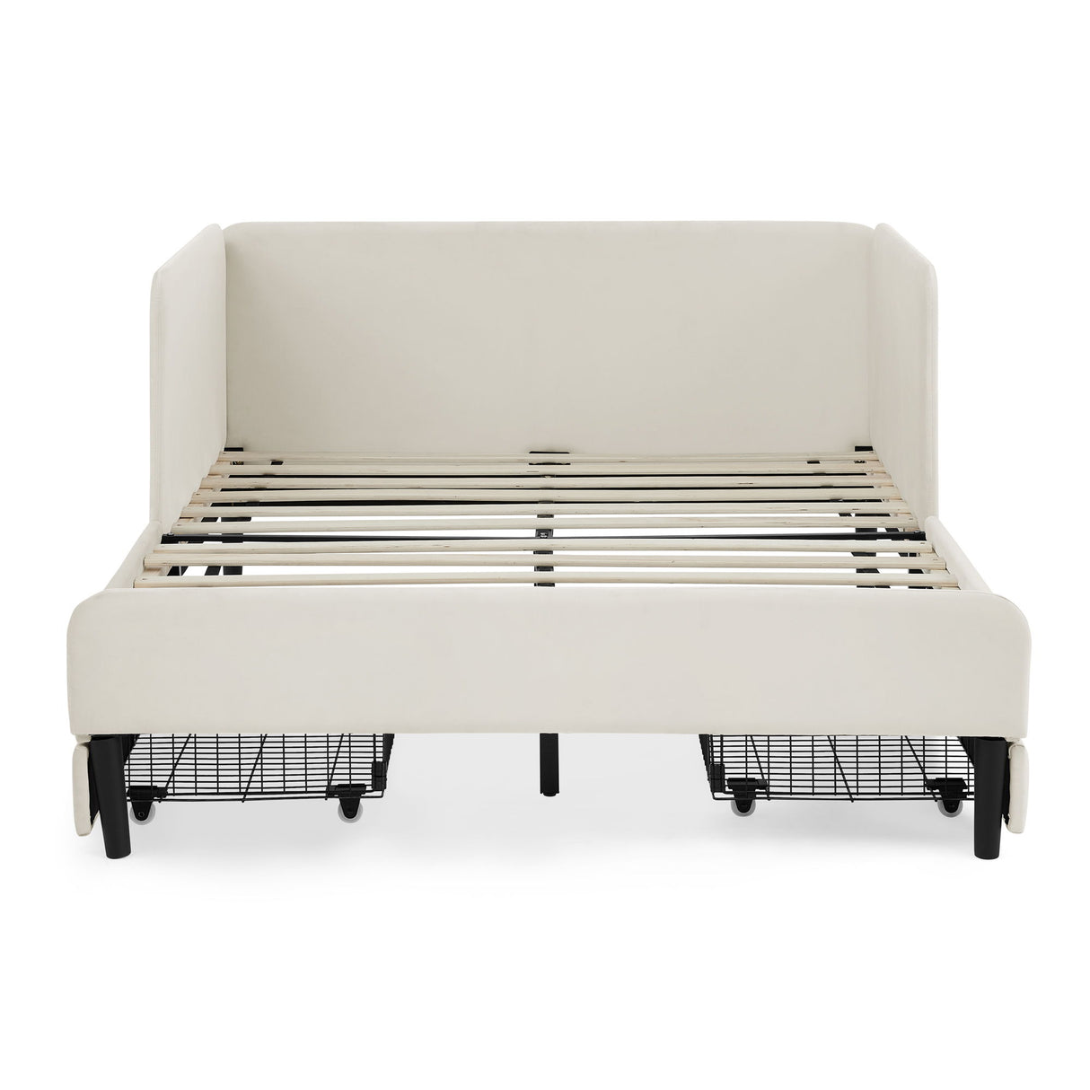 Upholstered Platform Bed Frame With 2 Storage Drawers And Adjustable Sofa Bed