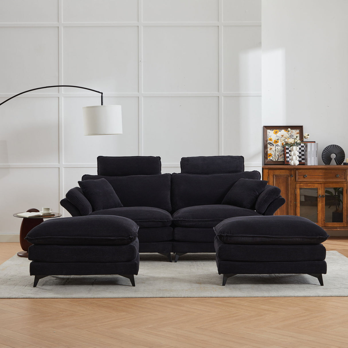 Modern Deep Seat Sectional Sofa With Ottoman