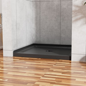 Anti Slip Center Drain Single Threshold Shower Base Slate - Black