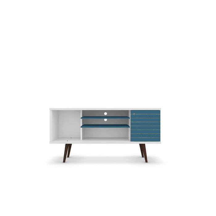Smart Storage TV Stand with Solid Wood Legs - Multiple Colors