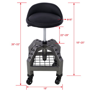 Pneumatic 360 Degree Swivel Stool, Mechanics Rolling Creeper Seat, Heavy Duty Rolling Mechanics Stool, Shop Stool With Casters