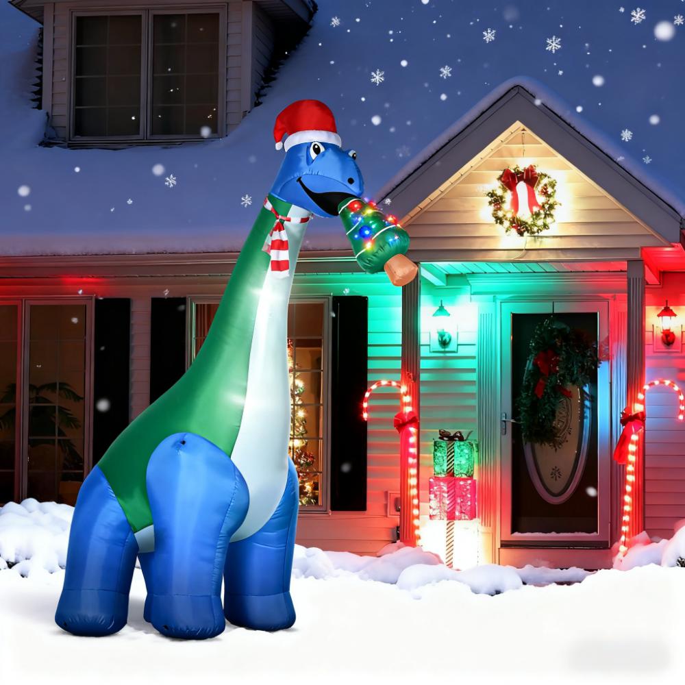 11-Foot Inflatable Christmas Dinosaur with LED Lights