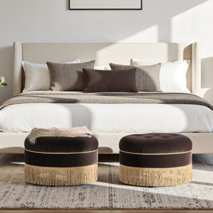 Yolanda 24-Inch Round Upholstered Accent Ottoman, Deep Brown