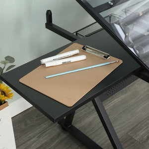 Adjustable Tempered Glass Drafting Printing Table With Chair