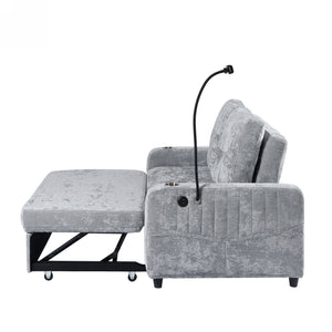 Modern Loveseat Pull Out Sofa Bed With Adjustable Backrest, Two Cup Holders, A Phone Holder, Three Charging Ports And Side Storage Pockets For Living Room