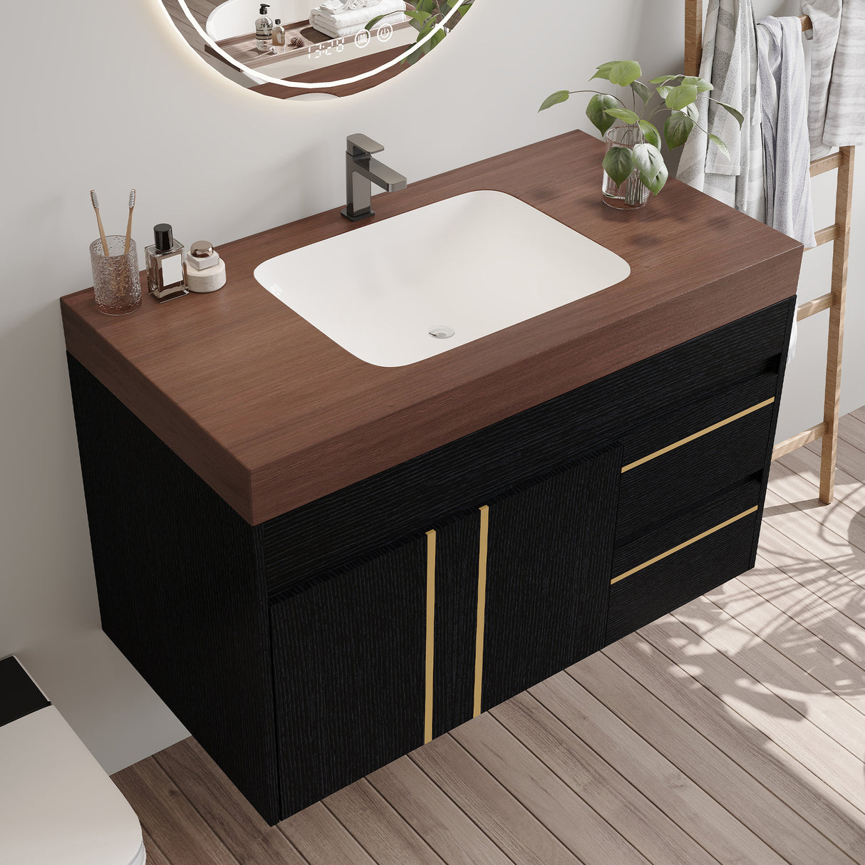 36" Floating Bathroom Vanity with Ceramic Sink and Faux Marble Top