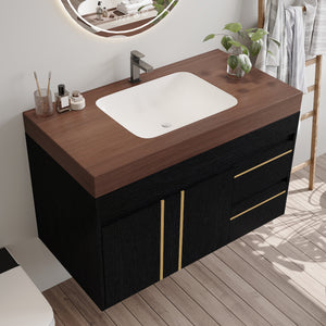 36" Floating Bathroom Vanity with Ceramic Sink and Faux Marble Top