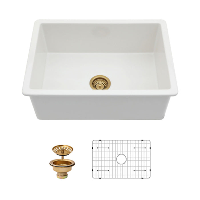 Single Bowl Ceramic Undermount Kitchen Sink with Dual Mount - White