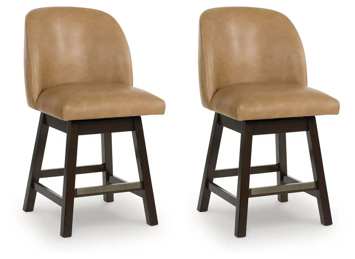 Neymorton - Upholstered Swivel Faux Leather Barstool (Set of 2) - Dark Grayish Brown - Best Buy Furniture