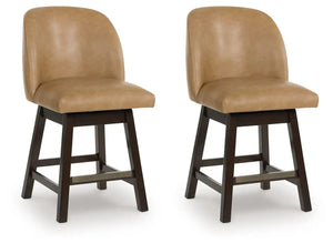Neymorton - Upholstered Swivel Faux Leather Barstool (Set of 2) - Dark Grayish Brown - Best Buy Furniture