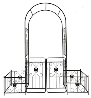 Metal Garden Arch With Gate High Climbing Plants Support Rose Arch Outdoor - Black