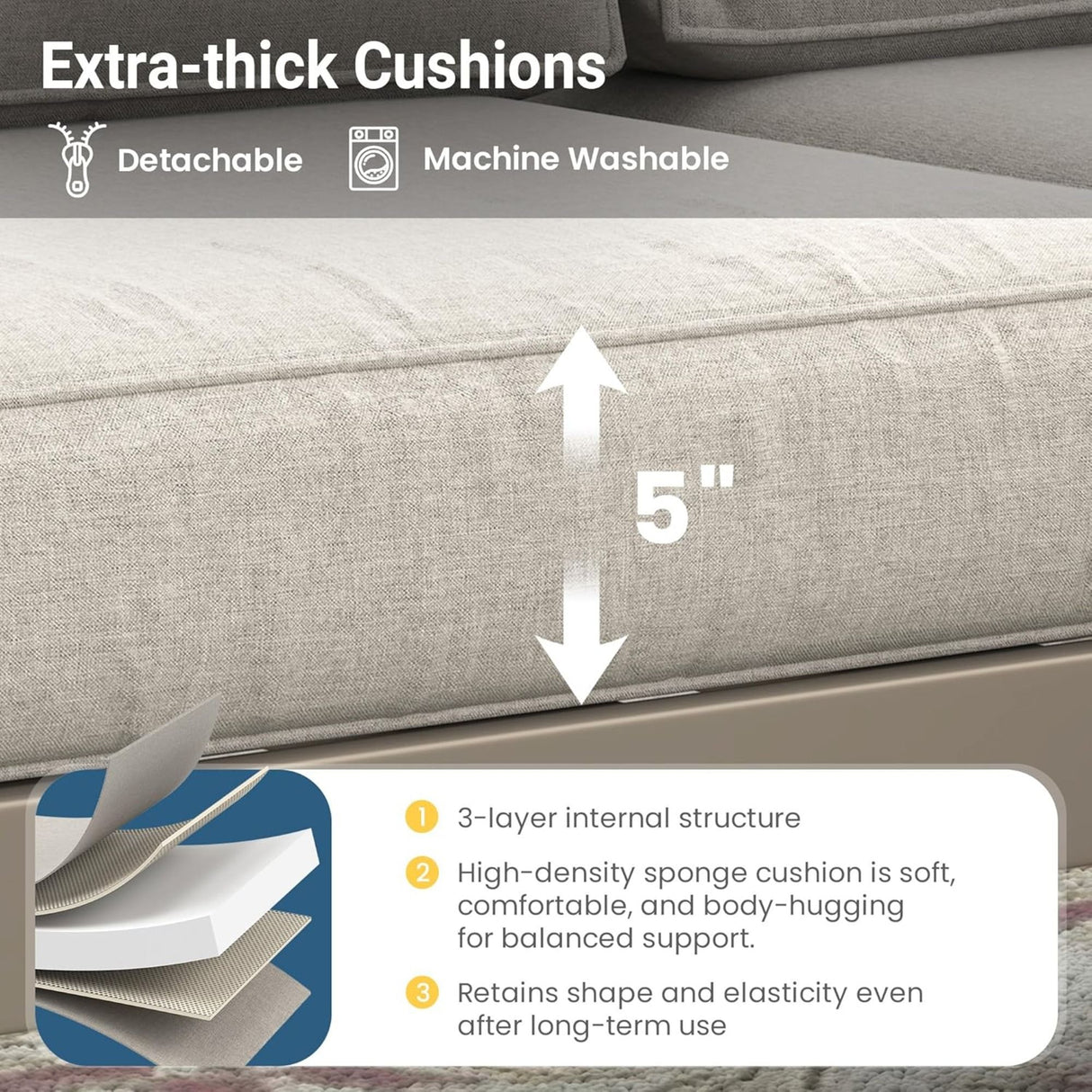 All-Weather Patio Sofa With Cushions, 3 Seat Outdoor Couch
