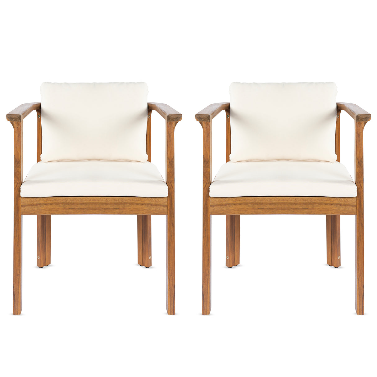 Outdoor Dining Chair Set of 2 with Curved Acacia Wood Arms