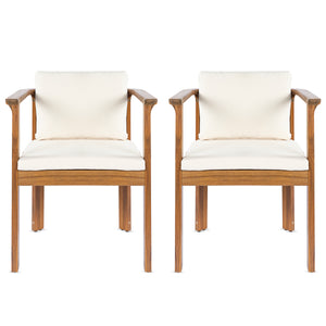Outdoor Dining Chair Set of 2 with Curved Acacia Wood Arms