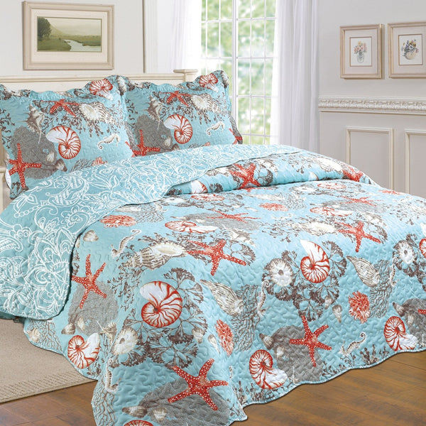 3-Piece Cotton Blend Reversible Quilt Set