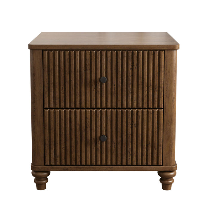 Fluted Nightstand with 3 Drawers - Set of 2 - Dark Brown or Beige