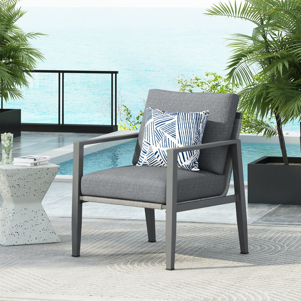 Modern Lounge Chair With Rope Accents And Cushions - Best Buy Furniture