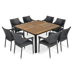 9 PCS Outdoor Dining Set with 64" Solid Wood Table and Chairs