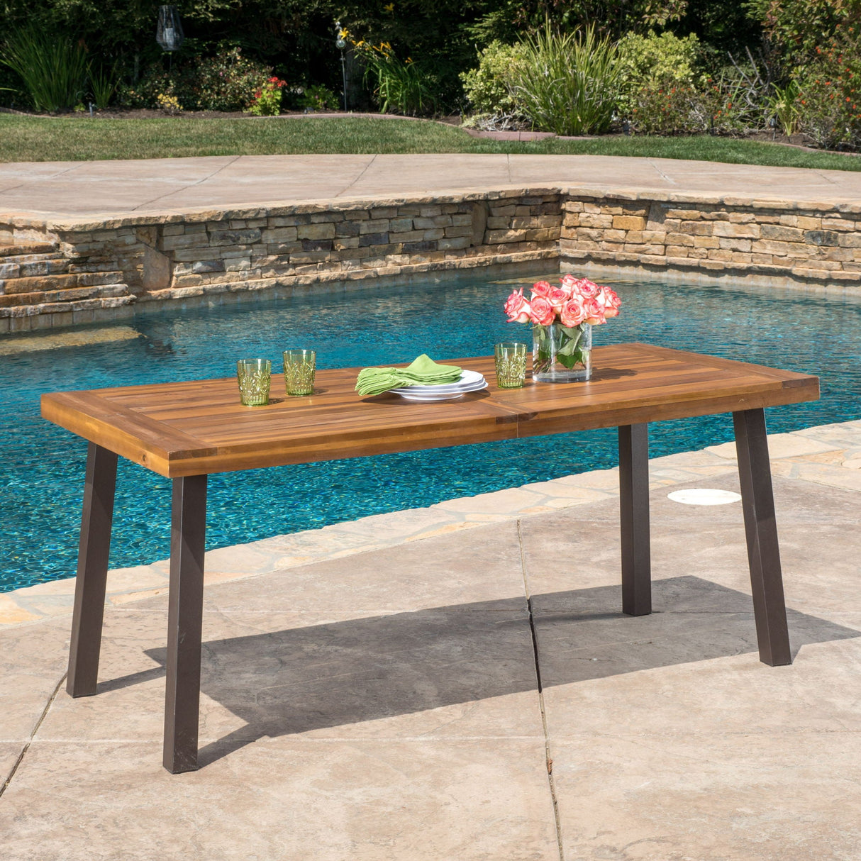 Della - Modern Industrial Dining Table With Acacia Wood Top - Teak - Best Buy Furniture