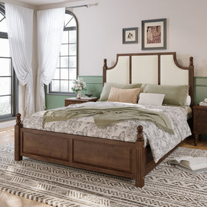 Queen Size Farmhouse Solid Wood Platform Bed Frame, with 50.8" Tall