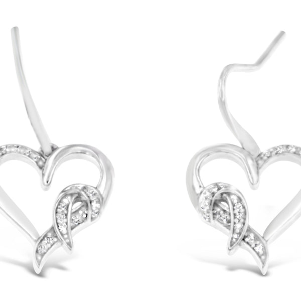 Sterling Silver Round Cut Diamond Heart Dangle Earrings (0.09 cttw, H-I Color, I1-I2 Clarity)