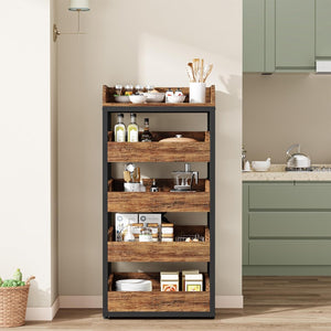 5 Tier Pull Out Fruit Vegetable & Snack Storage Rack - Brown / Black