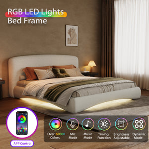 Curved Upholstered Bed with Smart Ambient Lighting