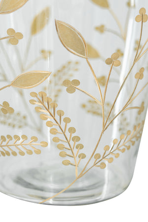 Curved Glass Accent Vase with Gold Floral Motifs, 12.6-Inch, Multicolor