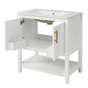 Elegant Bathroom Vanity With Ceramic Sink And Versatile Storage