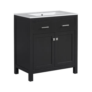 Bathroom Vanity With Ceramic Sink, Modern Single Bathroom Cabinet With 2 Doors And A Shelf, Soft Close Doors