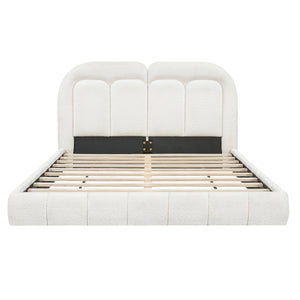 Queen Size Boucle Upholstered Platform Bed with Tufted Headboard