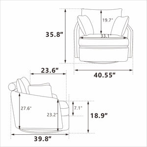 40.55"W Swivel Accent Chair With 2 Throw Pillows