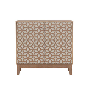 Geometric Design Sideboard With 2 Doors And Adjustable Shelves - Tangerine / Walnut
