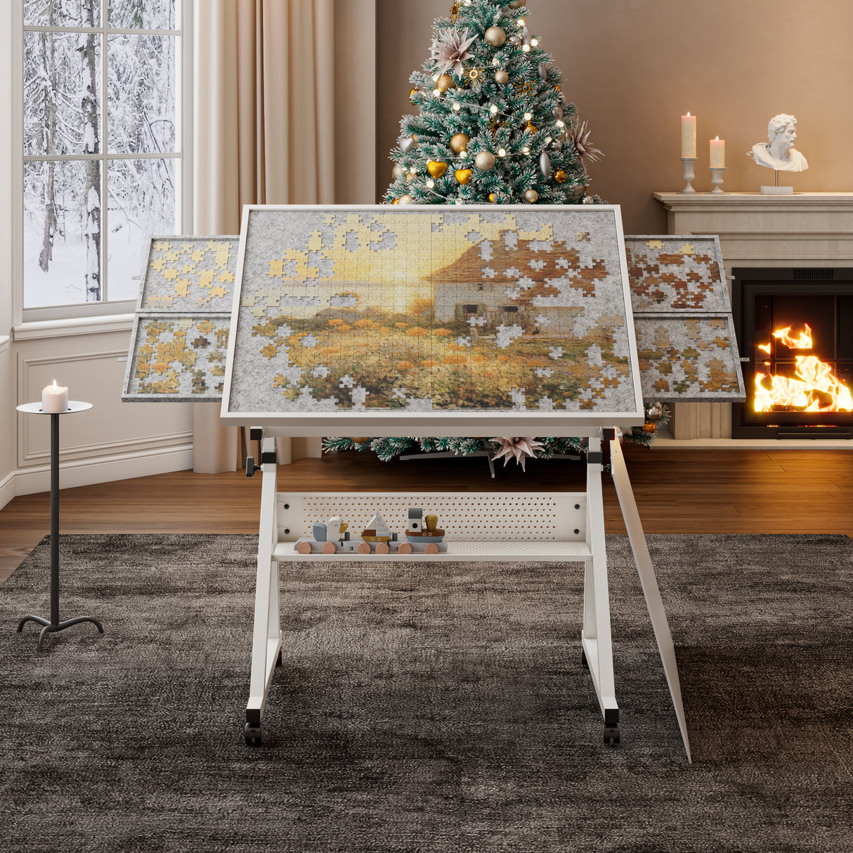 1500 Pieces Jigsaw Puzzle Metal Table Board with 4 Trays