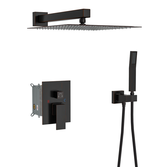 Dual Shower Head System with 12" Rain Shower and Anti-Scald Valve - Black or Gray