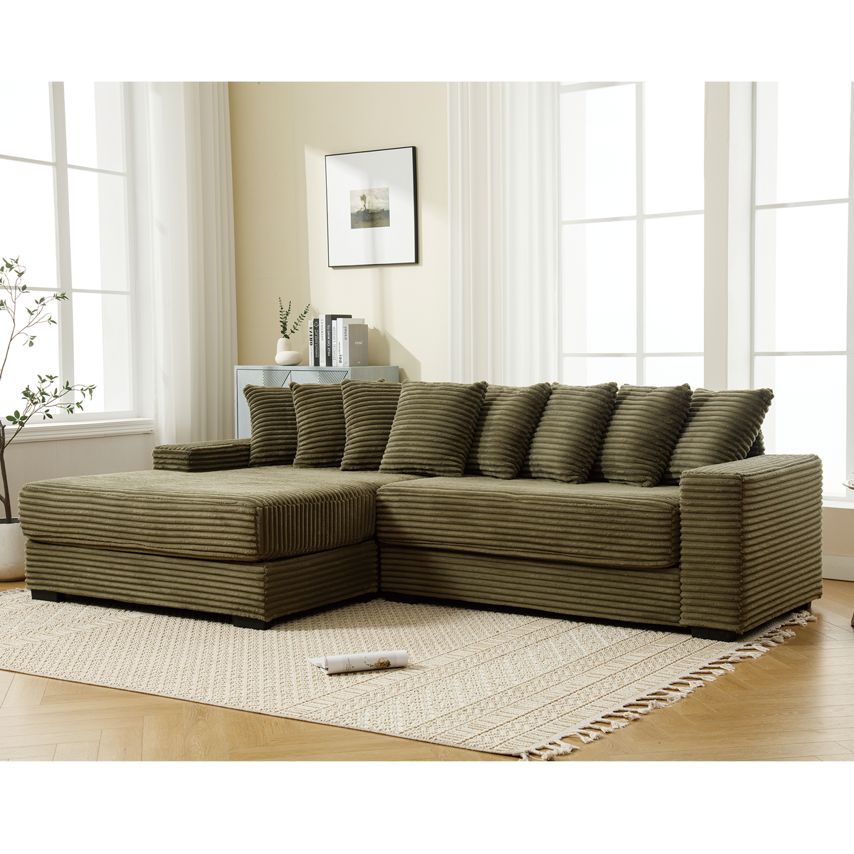 Oversized Two-Piece Corduroy Sofa with Left Chaise Daybed
