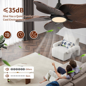 44-Inch Ceiling Fan with Light, 5 Solid Wood Blades, DC Motor