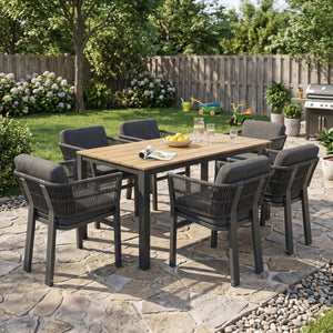 7-Piece Outdoor Dining Set with Acacia Wood Table and Chairs