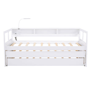 Daybed With 2 Trundles, 3 Storage Cubbies, Built In USB Charging Light